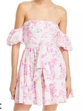 Aqua White and Pink Strapless Floral Mini Dress